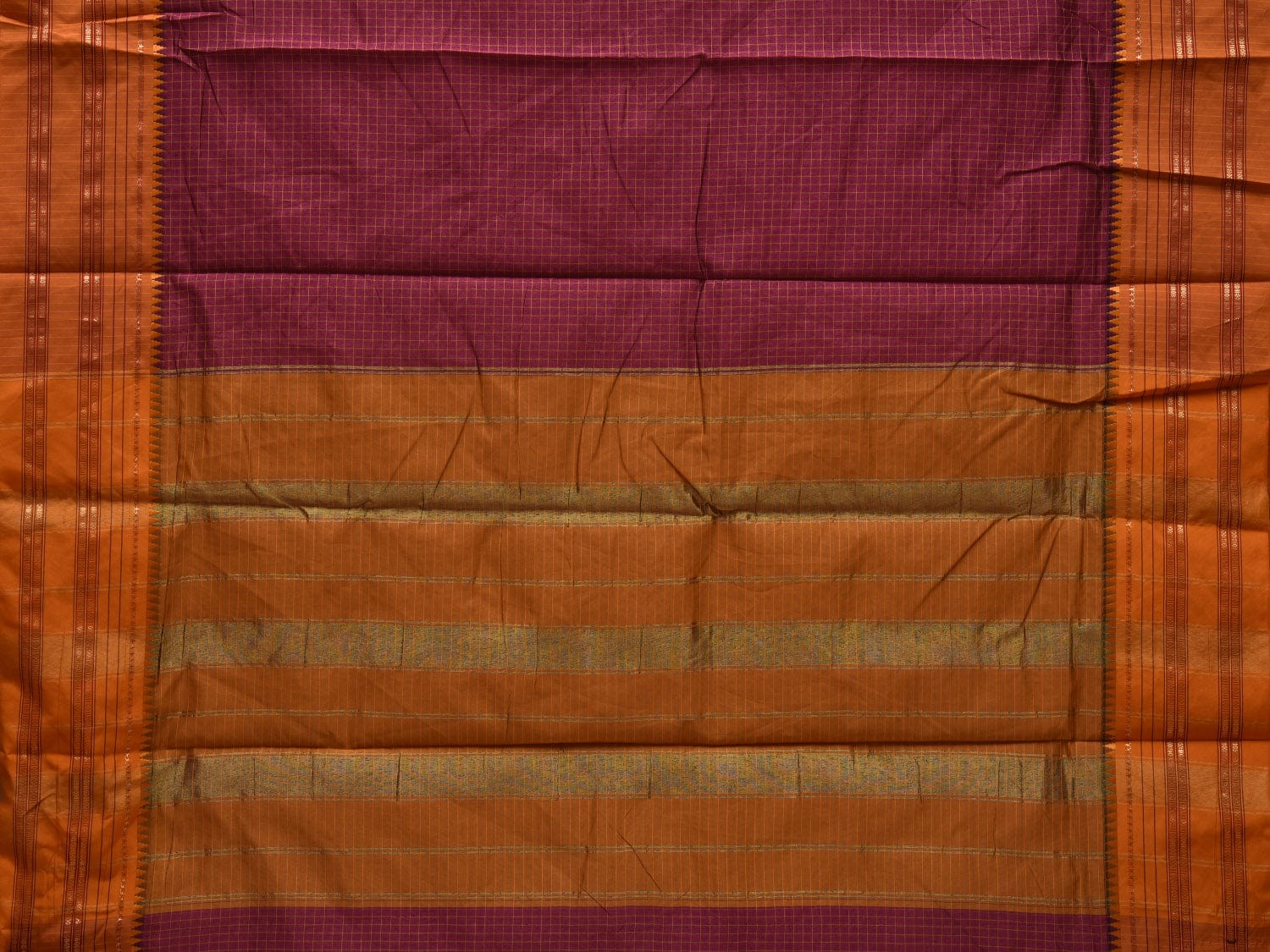 Purple and Mustard Bamboo Cotton Silk Saree with Checks Design bc0053