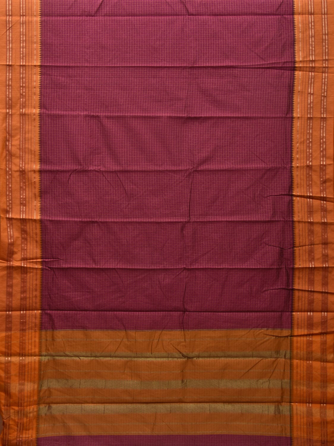 Purple and Mustard Bamboo Cotton Silk Saree with Checks Design bc0053
