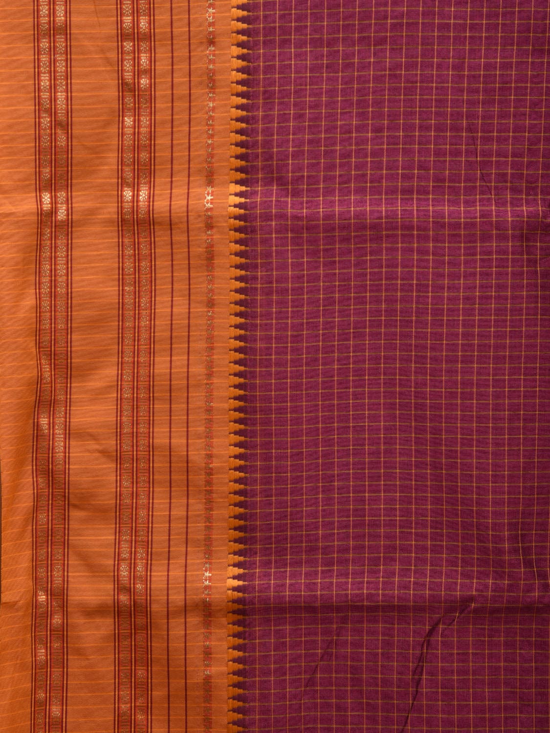 Purple and Mustard Bamboo Cotton Silk Saree with Checks Design bc0053