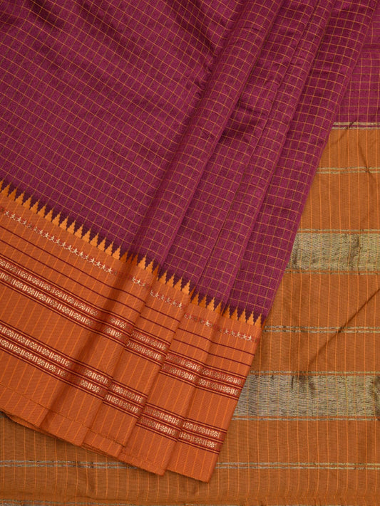 Purple and Mustard Bamboo Cotton Silk Saree with Checks Design bc0053