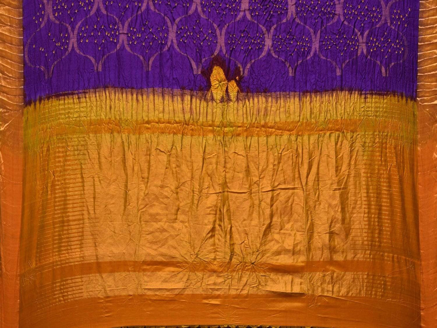 Purple and Mustard Bandhani Uppada Silk Handloom Saree with Grill Design bn0162