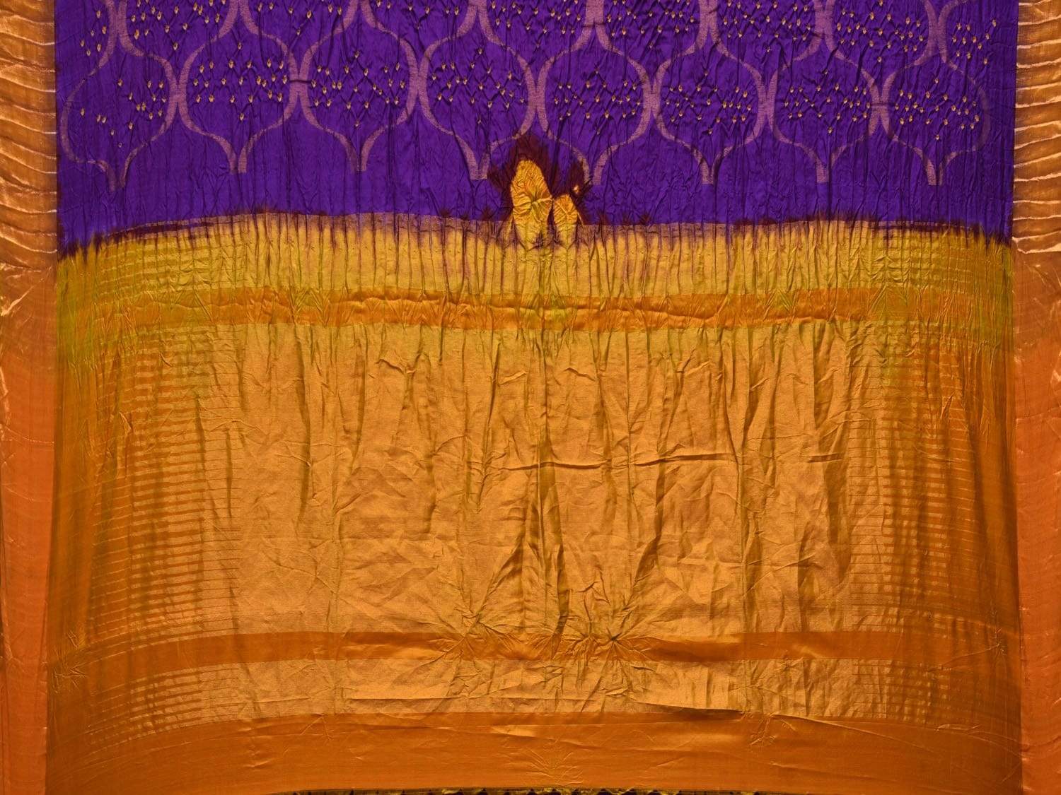 Purple and Mustard Bandhani Uppada Silk Handloom Saree with Grill Design bn0162