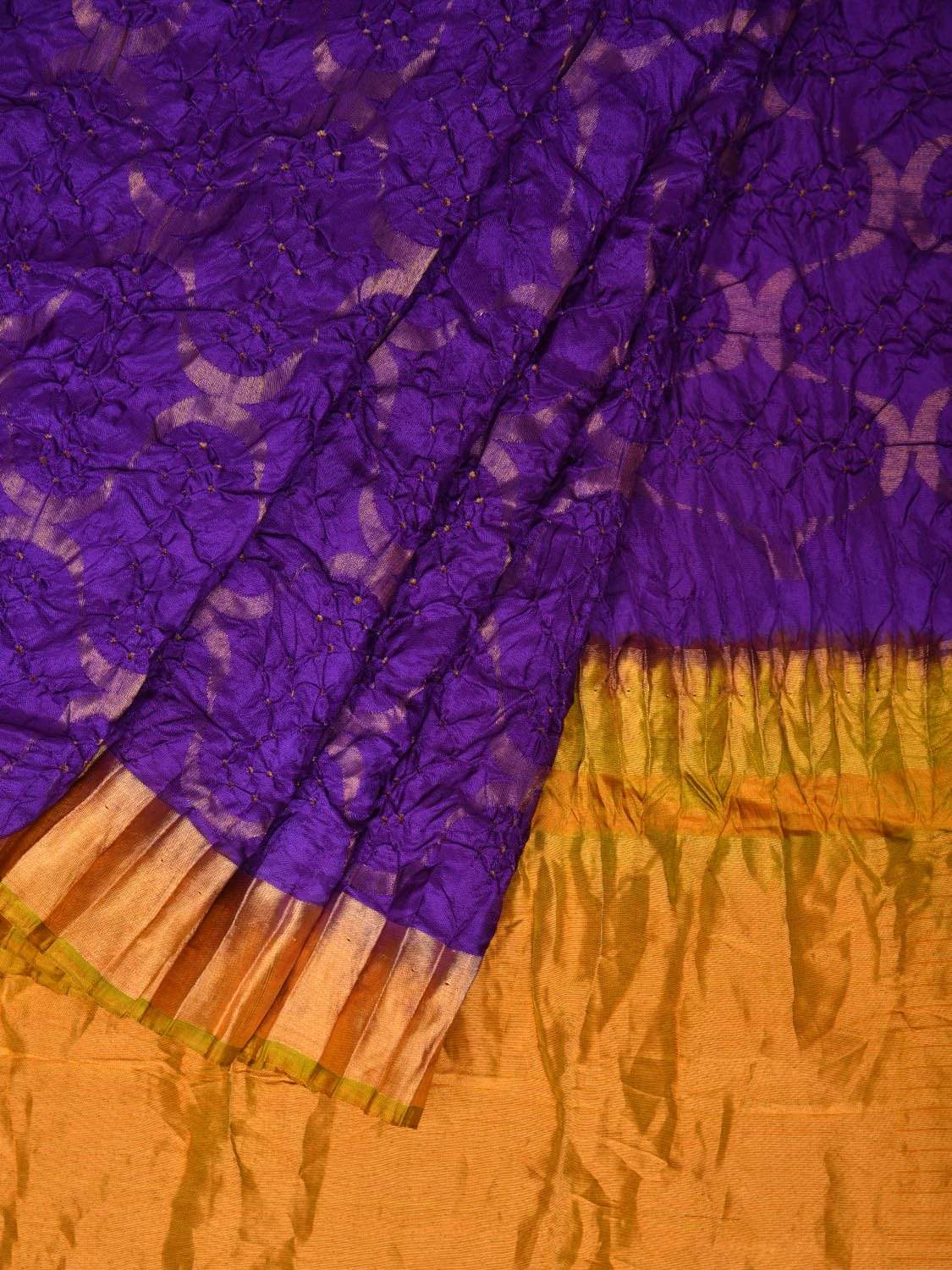 Purple and Mustard Bandhani Uppada Silk Handloom Saree with Grill Design bn0162