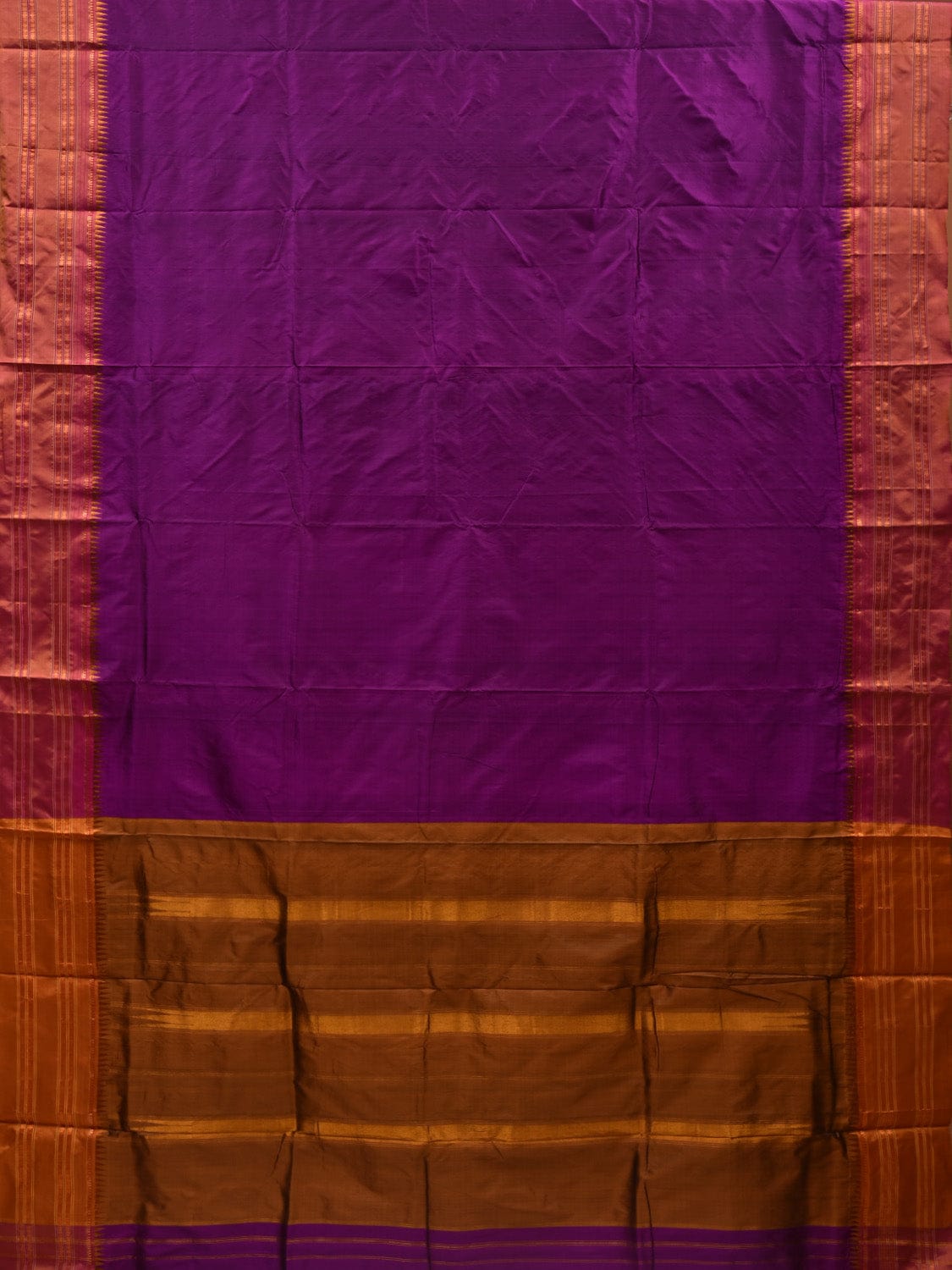 Purple and Mustard Narayanpet Silk Handloom Plain Saree with Traditional Border Design No Blouse np0578