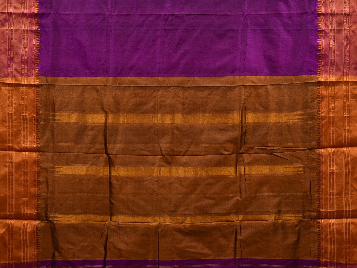 Purple and Mustard Narayanpet Silk Handloom Plain Saree with Traditional Border Design No Blouse np0578