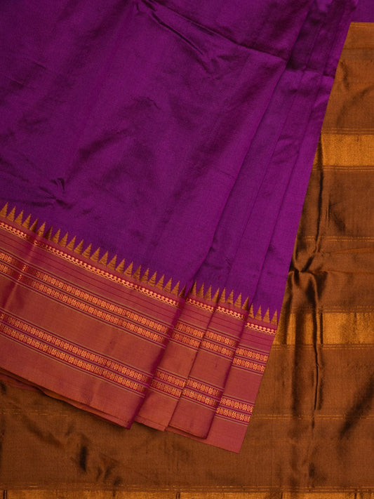 Purple and Mustard Narayanpet Silk Handloom Plain Saree with Traditional Border Design No Blouse np0578