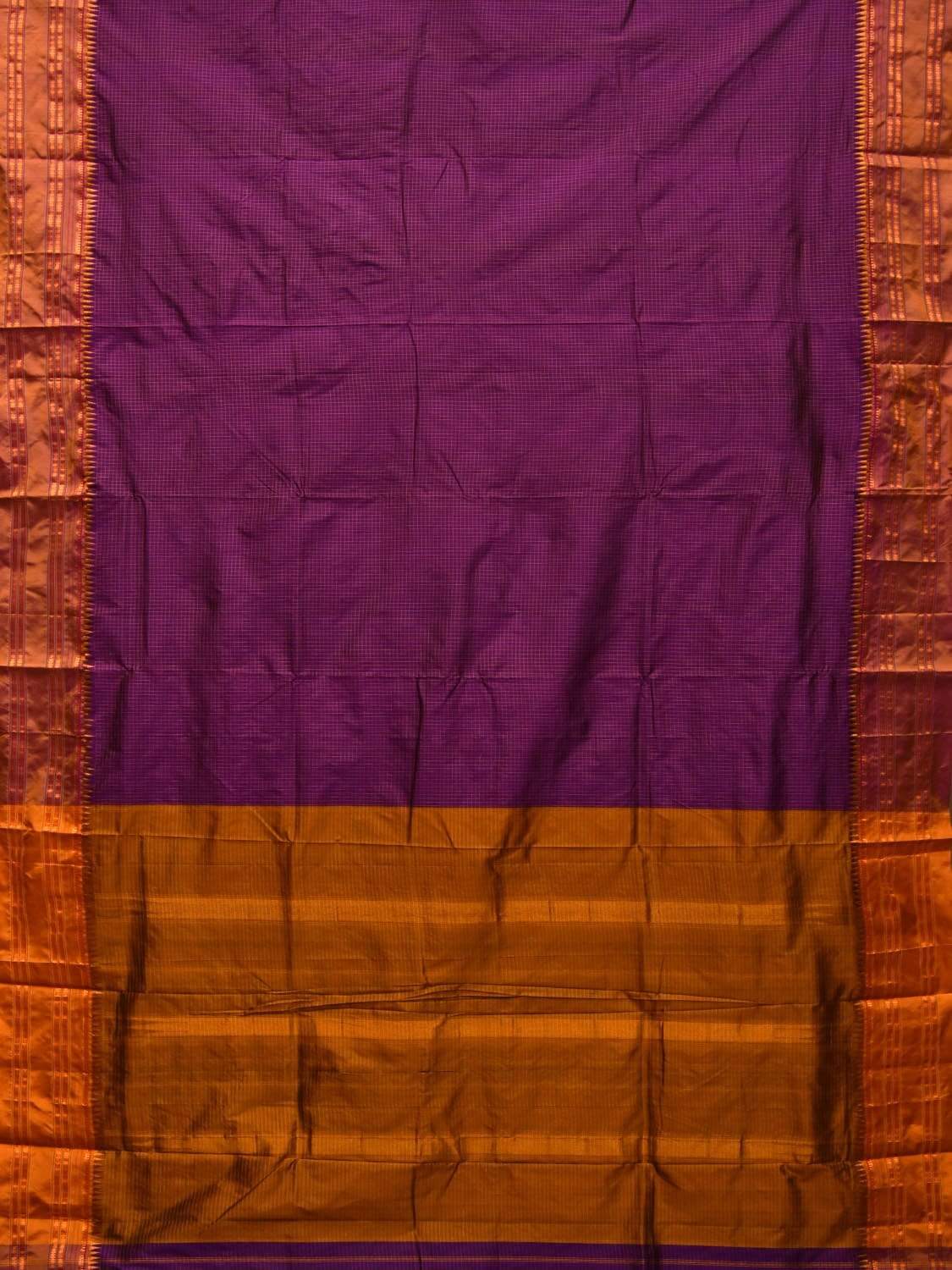 Purple and Mustard Narayanpet Silk Handloom Saree with Checks Design No Blouse np0438