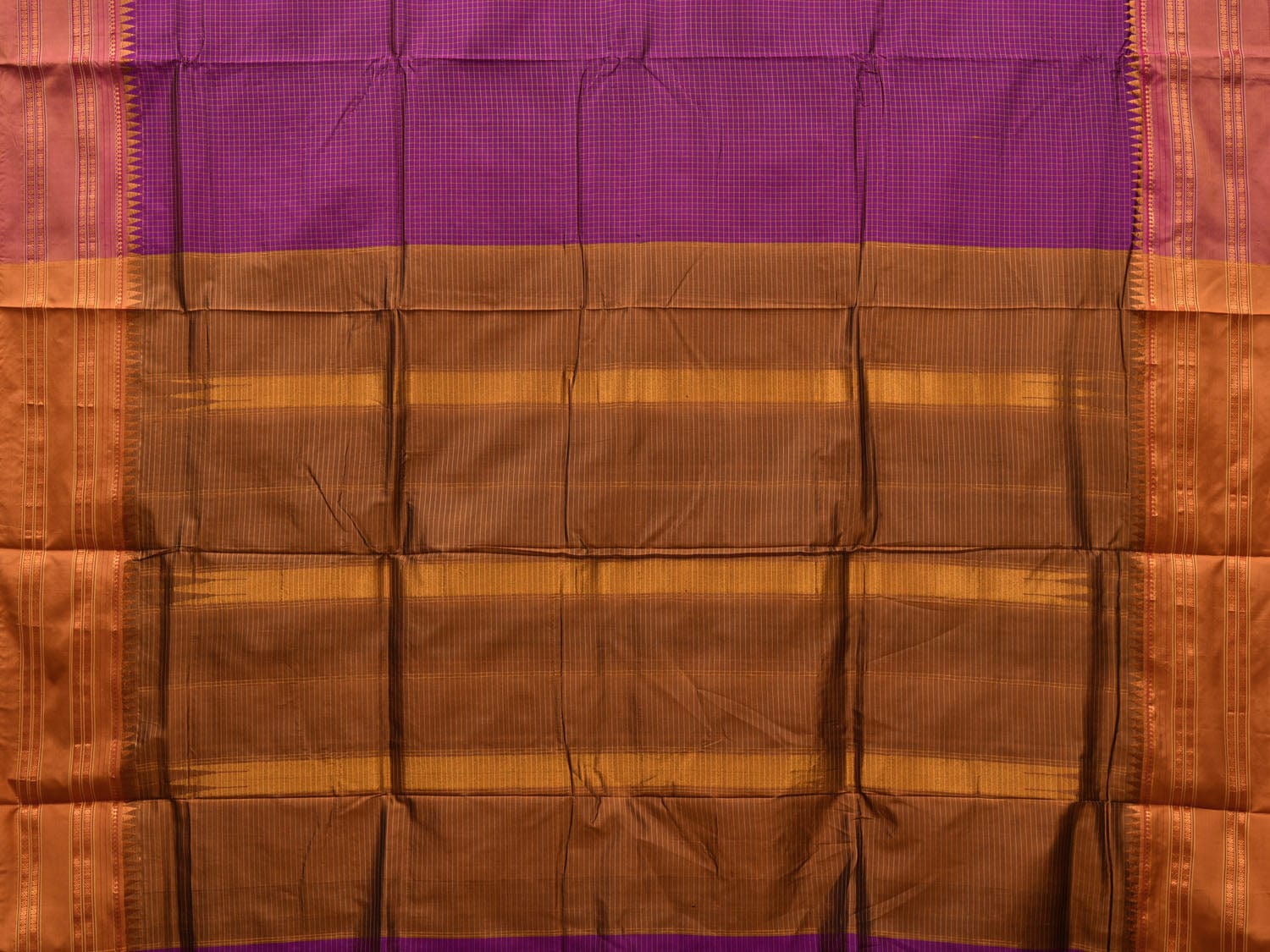 Purple and Mustard Narayanpet Silk Handloom Saree with Checks Design No Blouse np0652