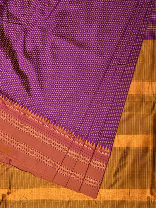 Purple and Mustard Narayanpet Silk Handloom Saree with Checks Design No Blouse np0763