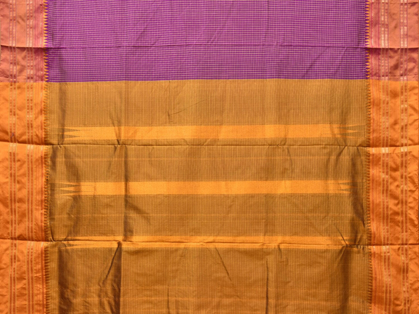 Purple and Mustard Narayanpet Silk Handloom Saree with Checks Design No Blouse np0763