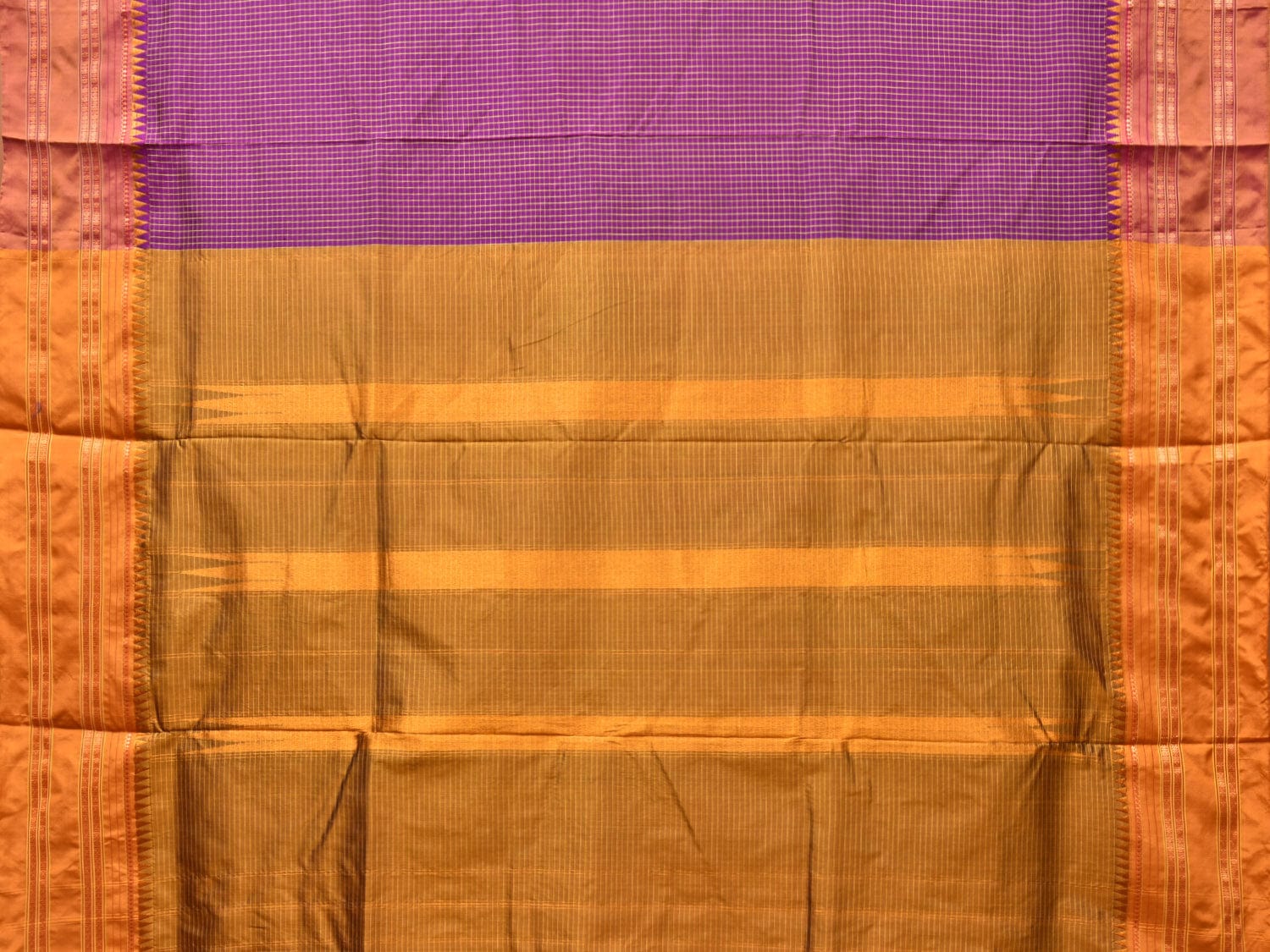 Purple and Mustard Narayanpet Silk Handloom Saree with Checks Design No Blouse np0763