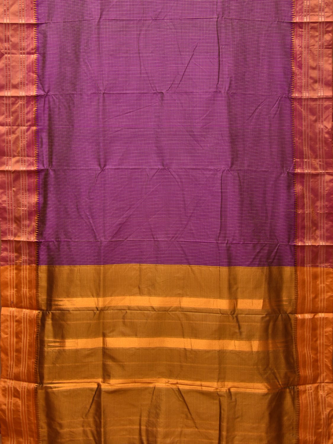 Purple and Mustard Narayanpet Silk Handloom Saree with Checks Design No Blouse np0763