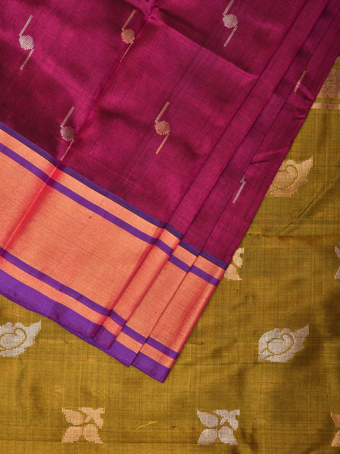 Purple and Olive Uppada Silk Handloom Saree with Buta Design u2002