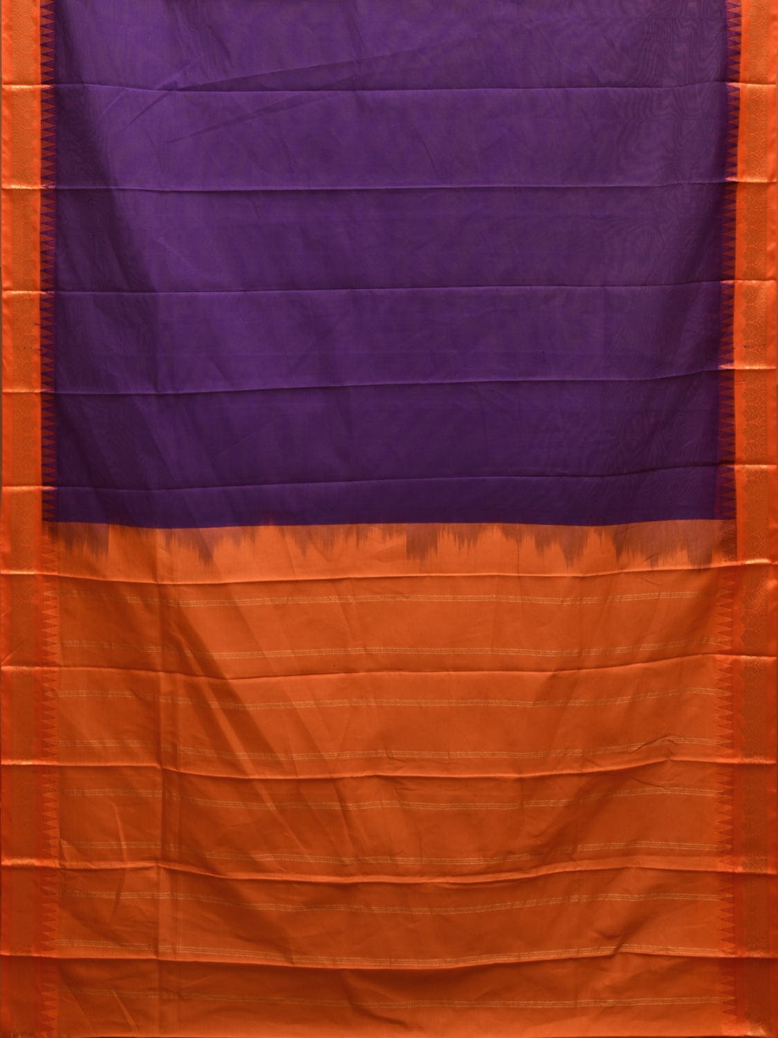Purple and Orange Gadwal Cotton Handloom Plain Saree with Border and Strips Pallu Design No Blouse g0387