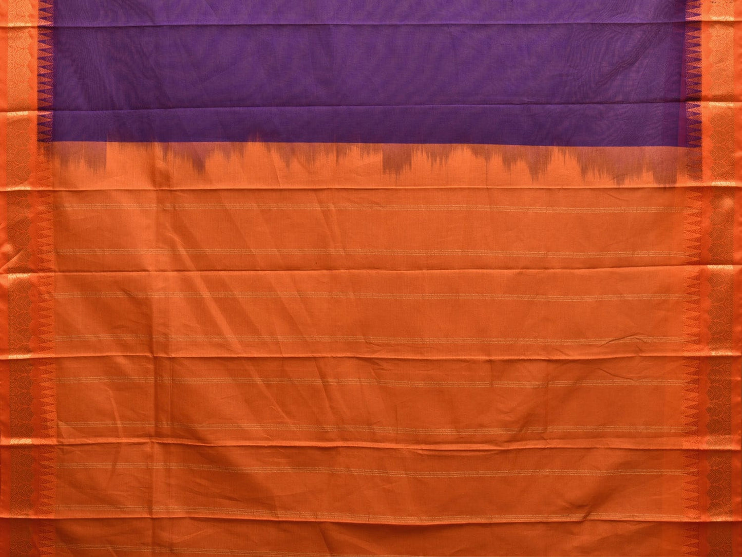 Purple and Orange Gadwal Cotton Handloom Plain Saree with Border and Strips Pallu Design No Blouse g0387