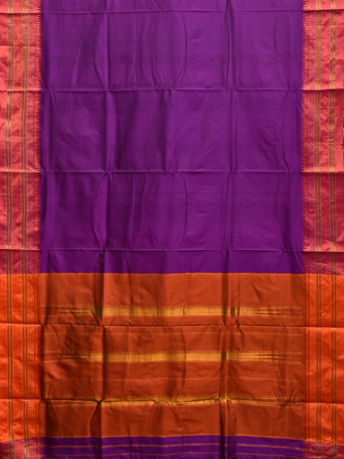 Purple and Orange Narayanpet Silk Handloom Plain Saree with Contrast Pallu Design No Blouse np0833