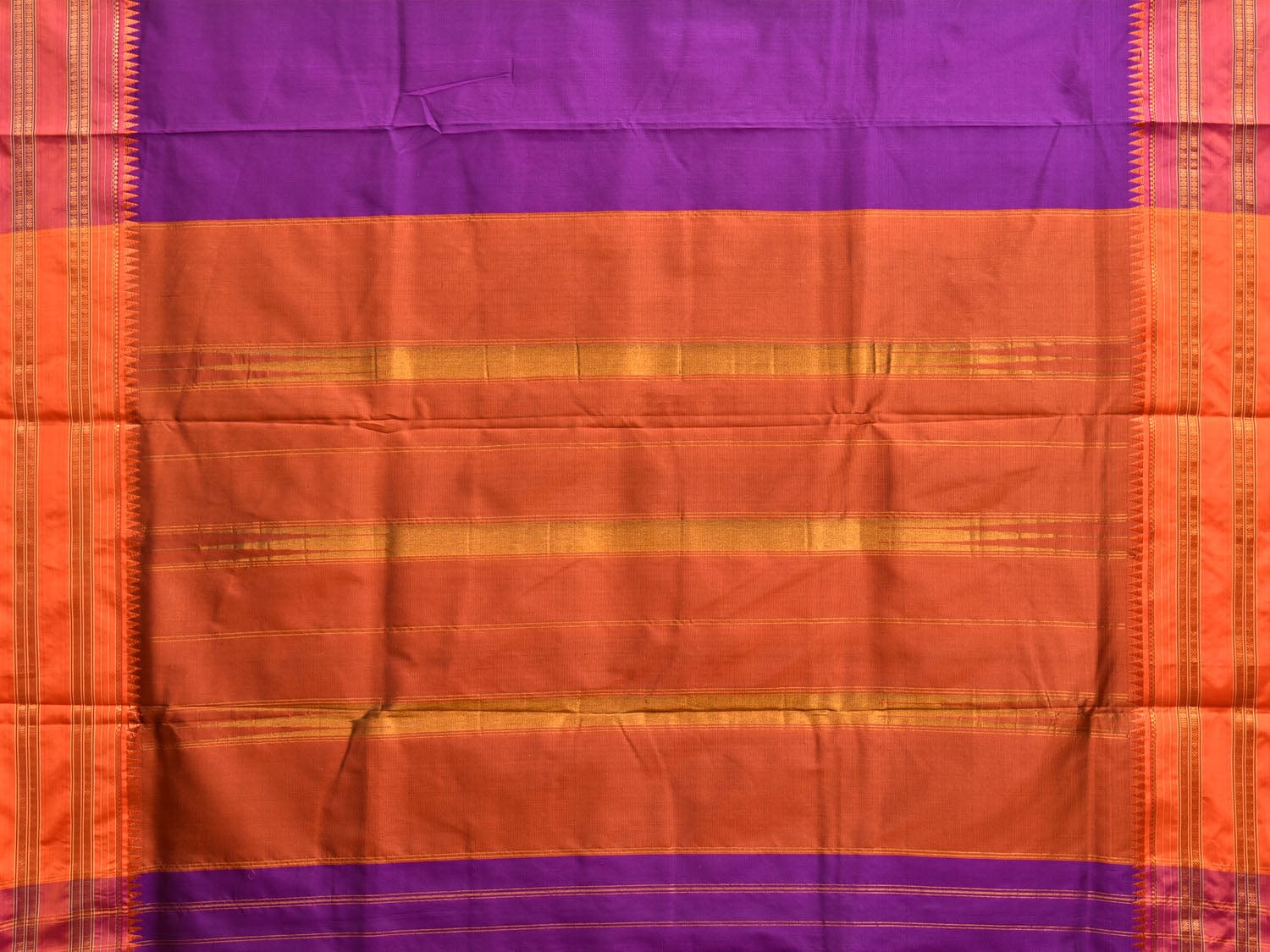 Purple and Orange Narayanpet Silk Handloom Plain Saree with Contrast Pallu Design No Blouse np0833