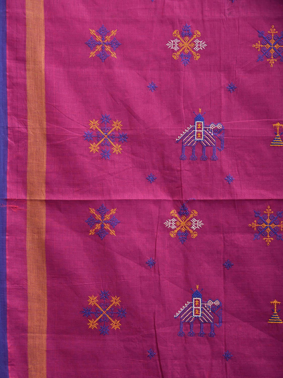 Purple and Orange Venkatagiri Cotton Handloom Saree with Kasuti Work Design o0643
