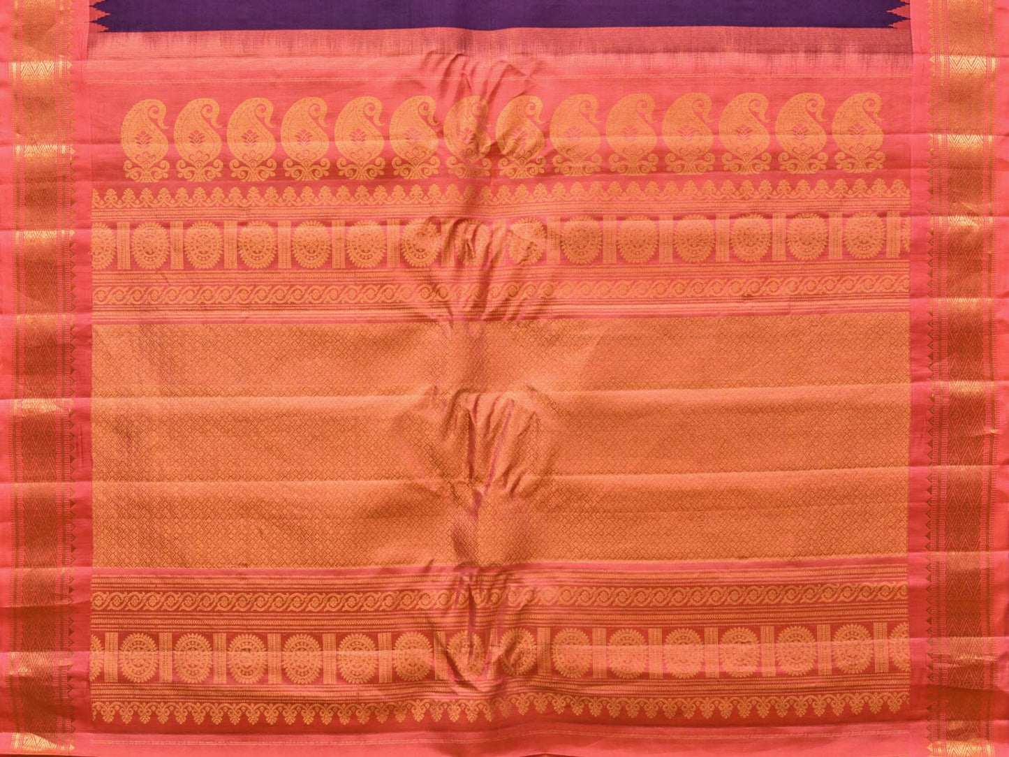 Purple and Peach Gadwal Silk Handloom Saree with Mango Pallu and Border Design g0340