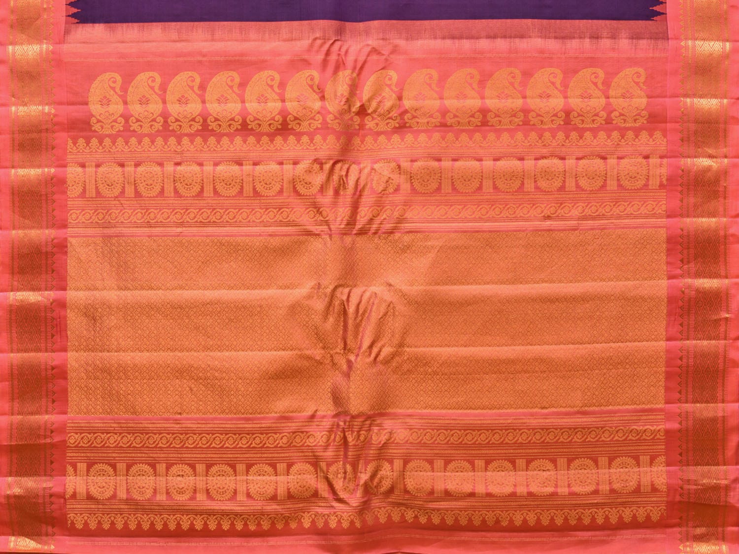 Purple and Peach Gadwal Silk Handloom Saree with Mango Pallu and Border Design g0340