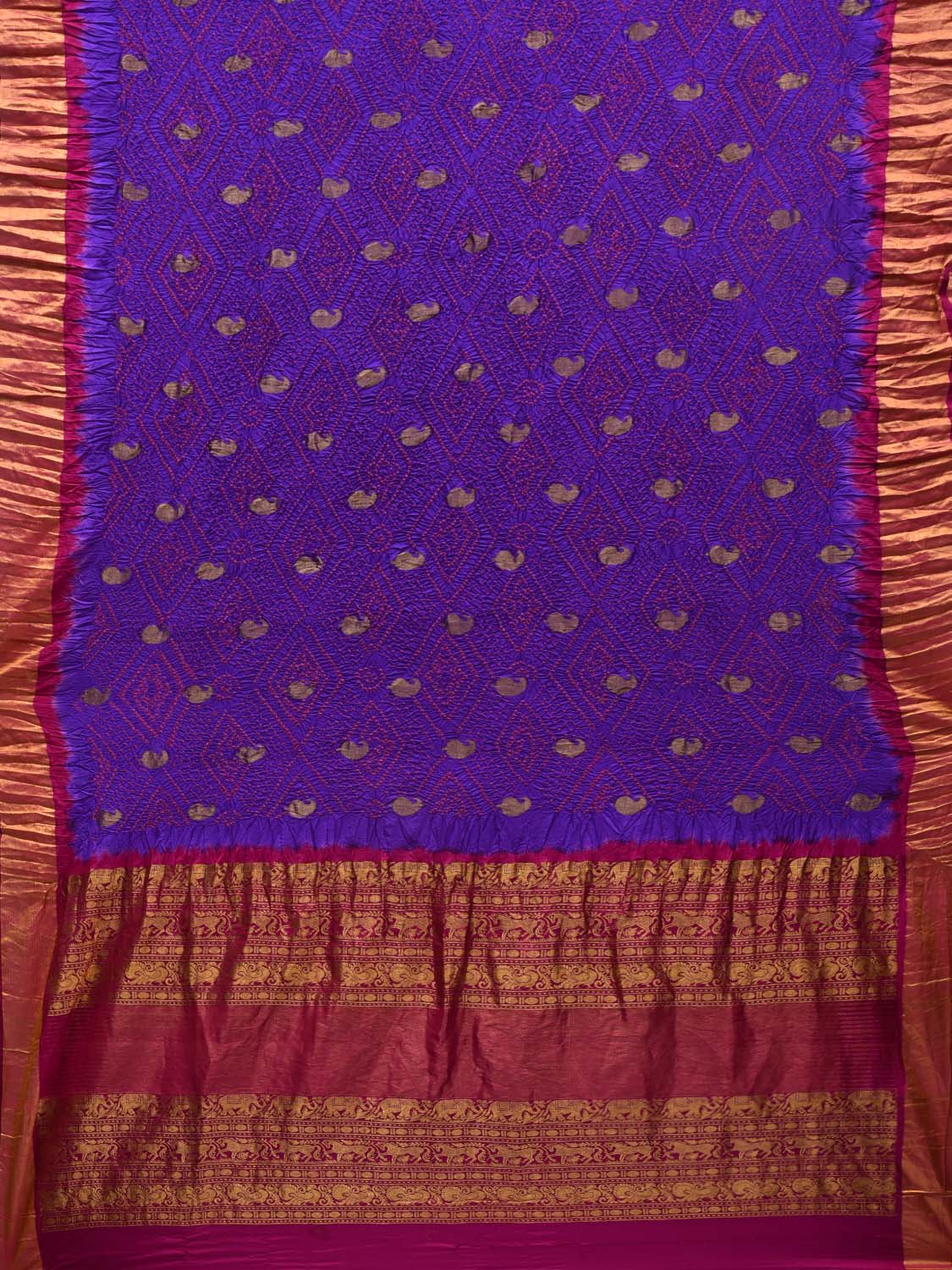 Purple and Pink Bandhani Kanchipuram Silk Handloom Saree with Small Mango Buta Design bn0299