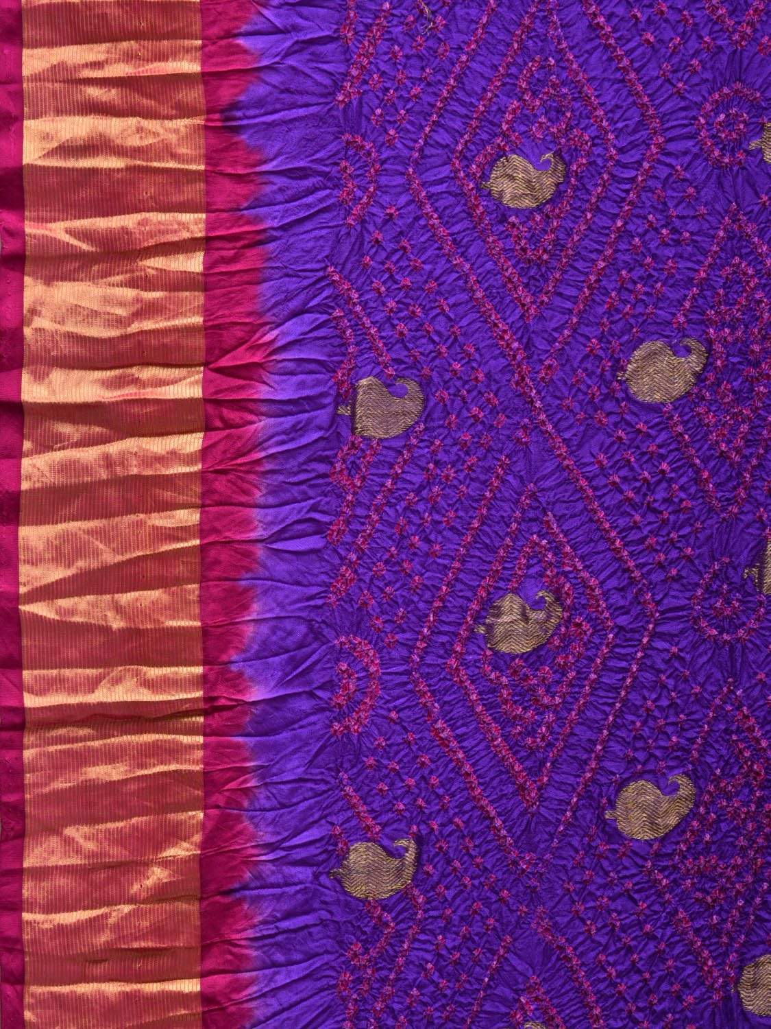 Purple and Pink Bandhani Kanchipuram Silk Handloom Saree with Small Mango Buta Design bn0299