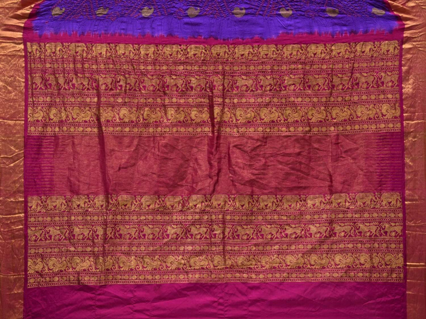 Purple and Pink Bandhani Kanchipuram Silk Handloom Saree with Small Mango Buta Design bn0299