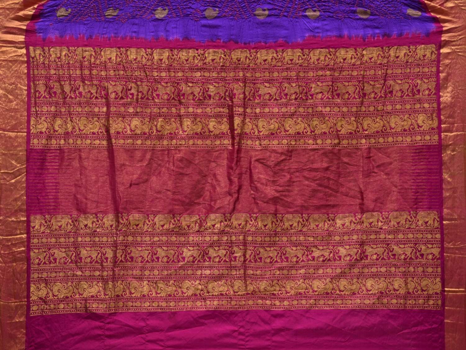 Purple and Pink Bandhani Kanchipuram Silk Handloom Saree with Small Mango Buta Design bn0299