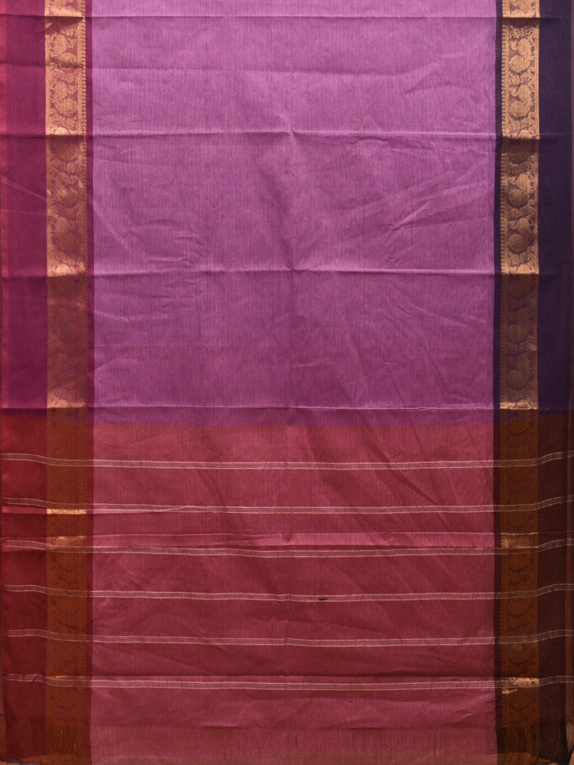 Purple and Pink Kanchipuram Cotton Plain Saree with Ganga-Jamuna Border Design k0617