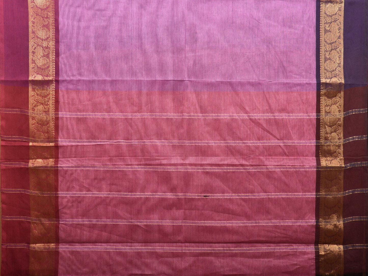 Purple and Pink Kanchipuram Cotton Plain Saree with Ganga-Jamuna Border Design k0617