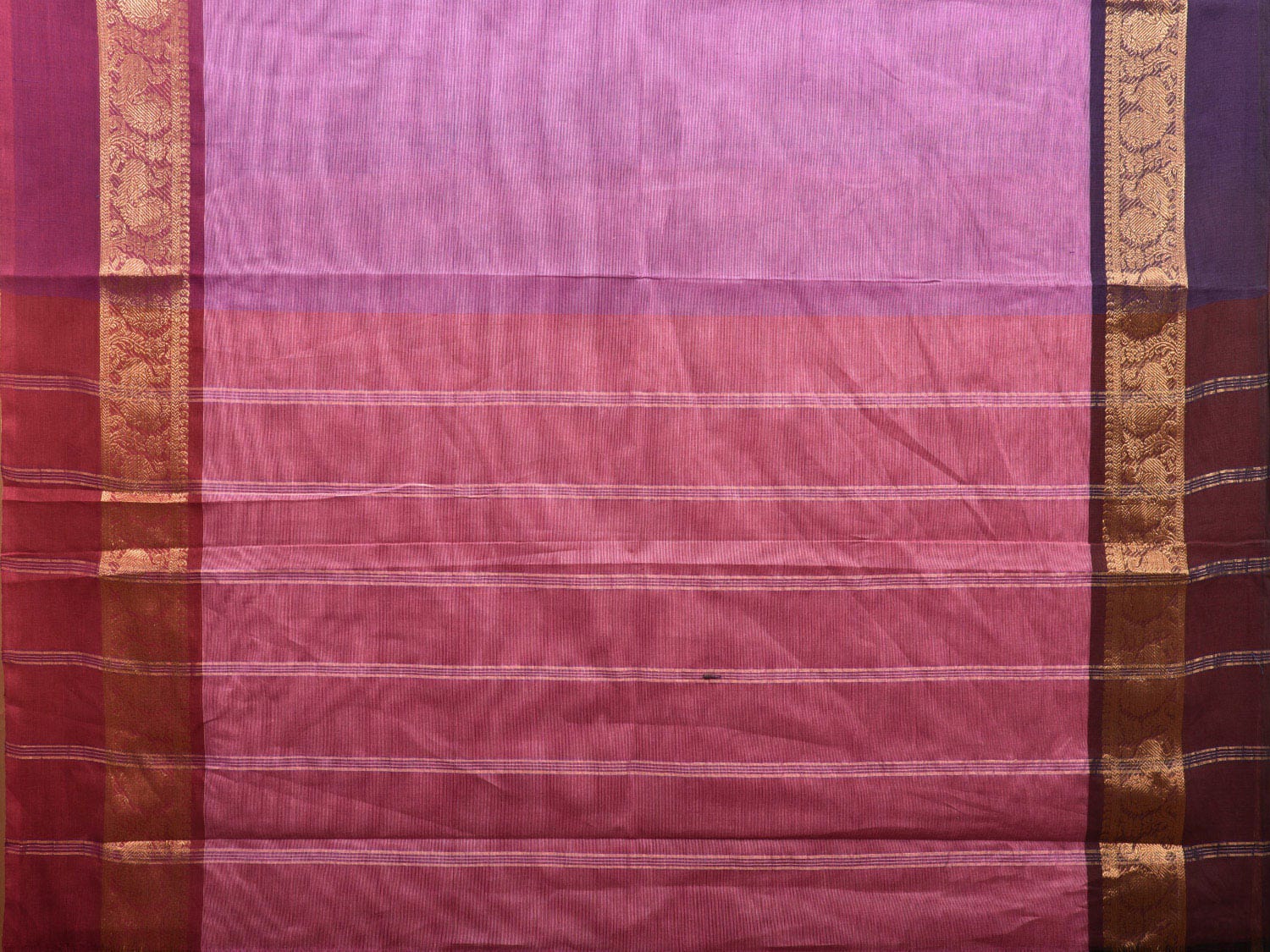 Purple and Pink Kanchipuram Cotton Plain Saree with Ganga-Jamuna Border Design k0617