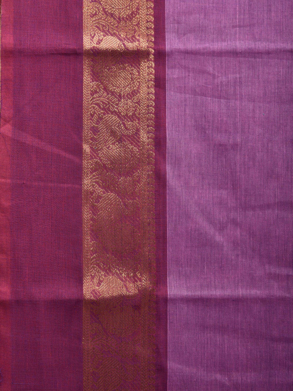 Purple and Pink Kanchipuram Cotton Plain Saree with Ganga-Jamuna Border Design k0617