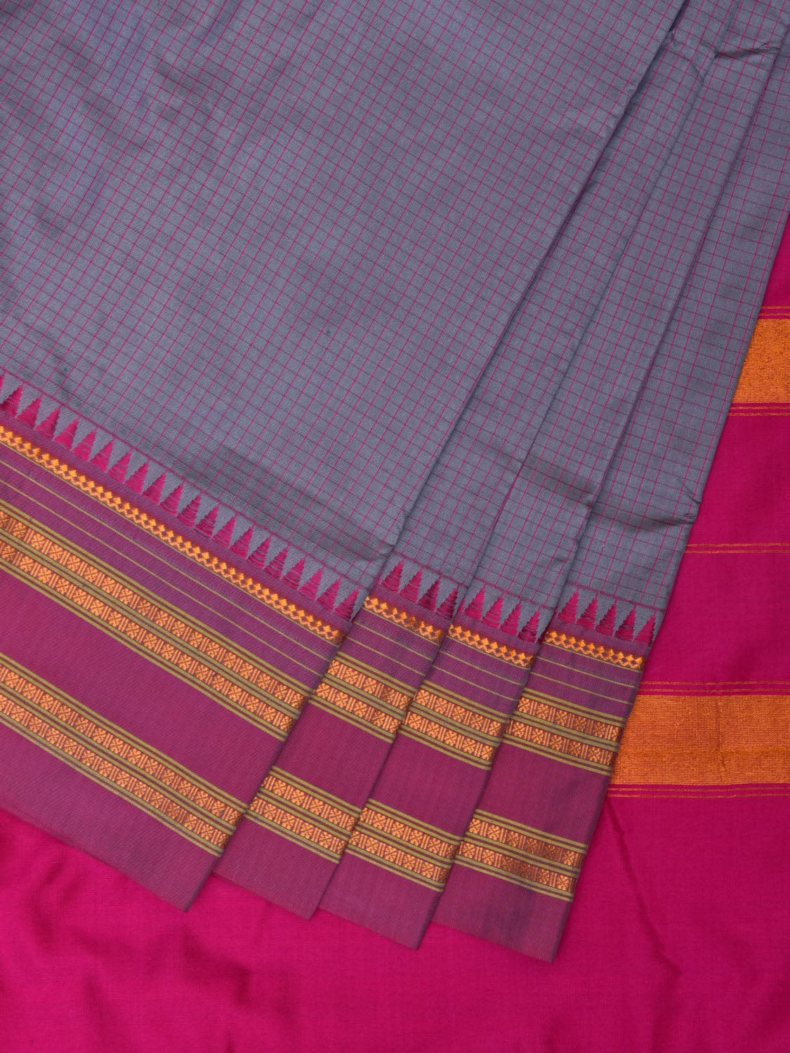 Purple and Pink Narayanpet Silk Handloom Saree with Checks Design No Blouse np0834