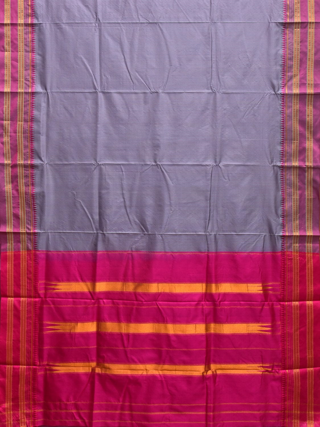 Purple and Pink Narayanpet Silk Handloom Saree with Checks Design No Blouse np0834