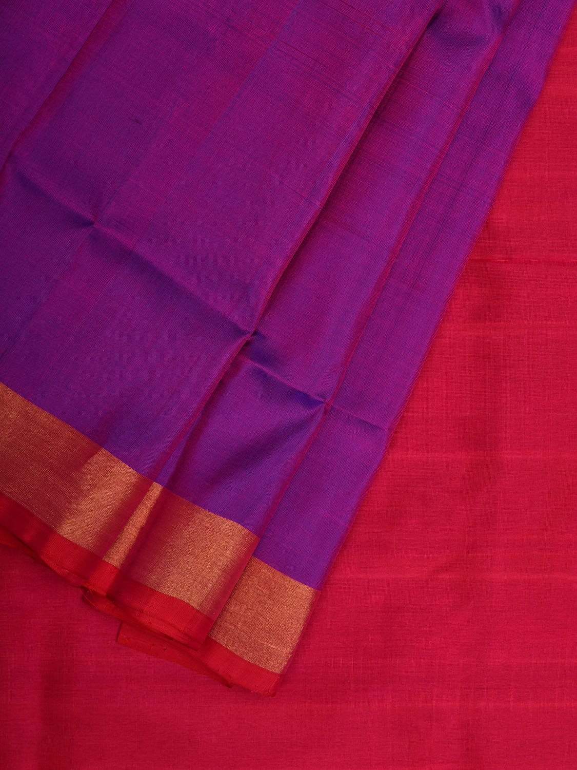 Purple and Pink Uppada Silk Handloom Plain Saree with Contrast Pallu u1791