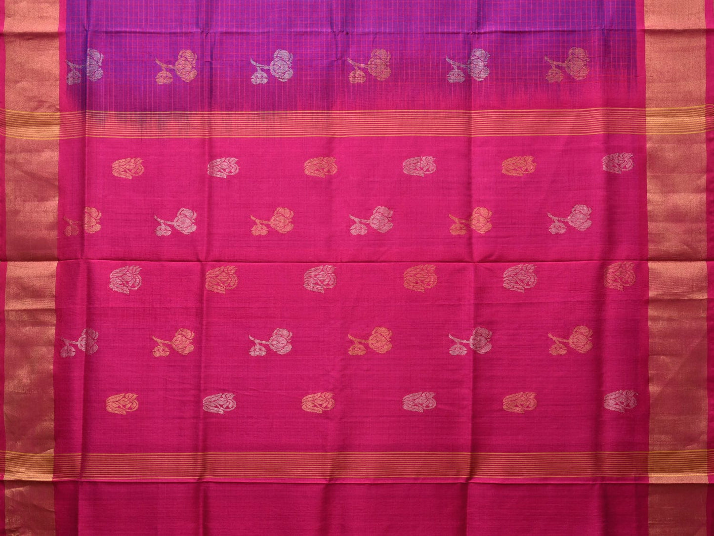 Purple and Pink Uppada Silk Handloom Saree with Body Buta and Checks Design u2196