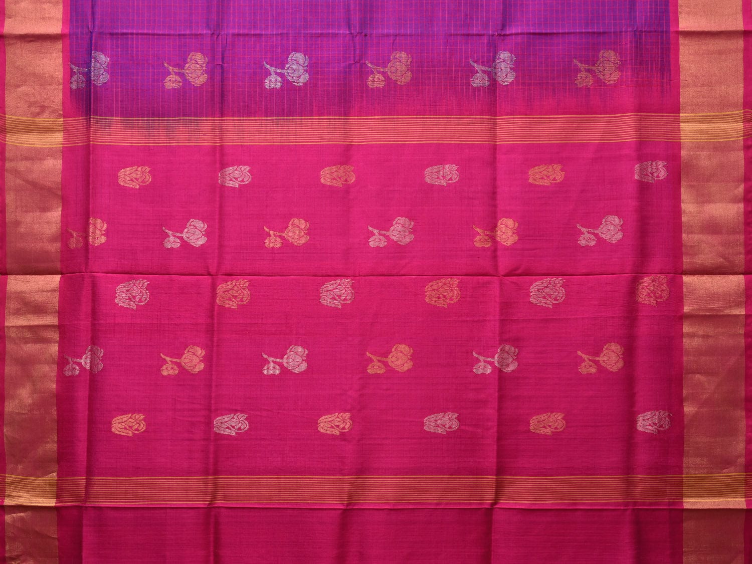 Purple and Pink Uppada Silk Handloom Saree with Body Buta and Checks Design u2196