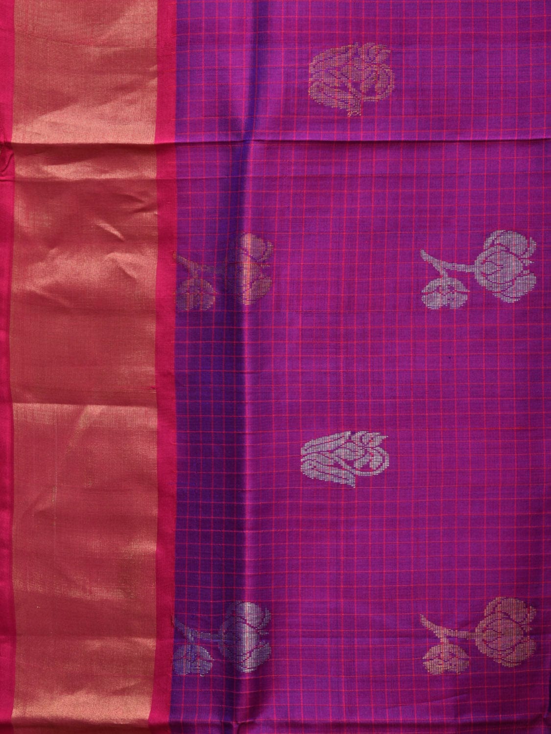 Purple and Pink Uppada Silk Handloom Saree with Body Buta and Checks Design u2196