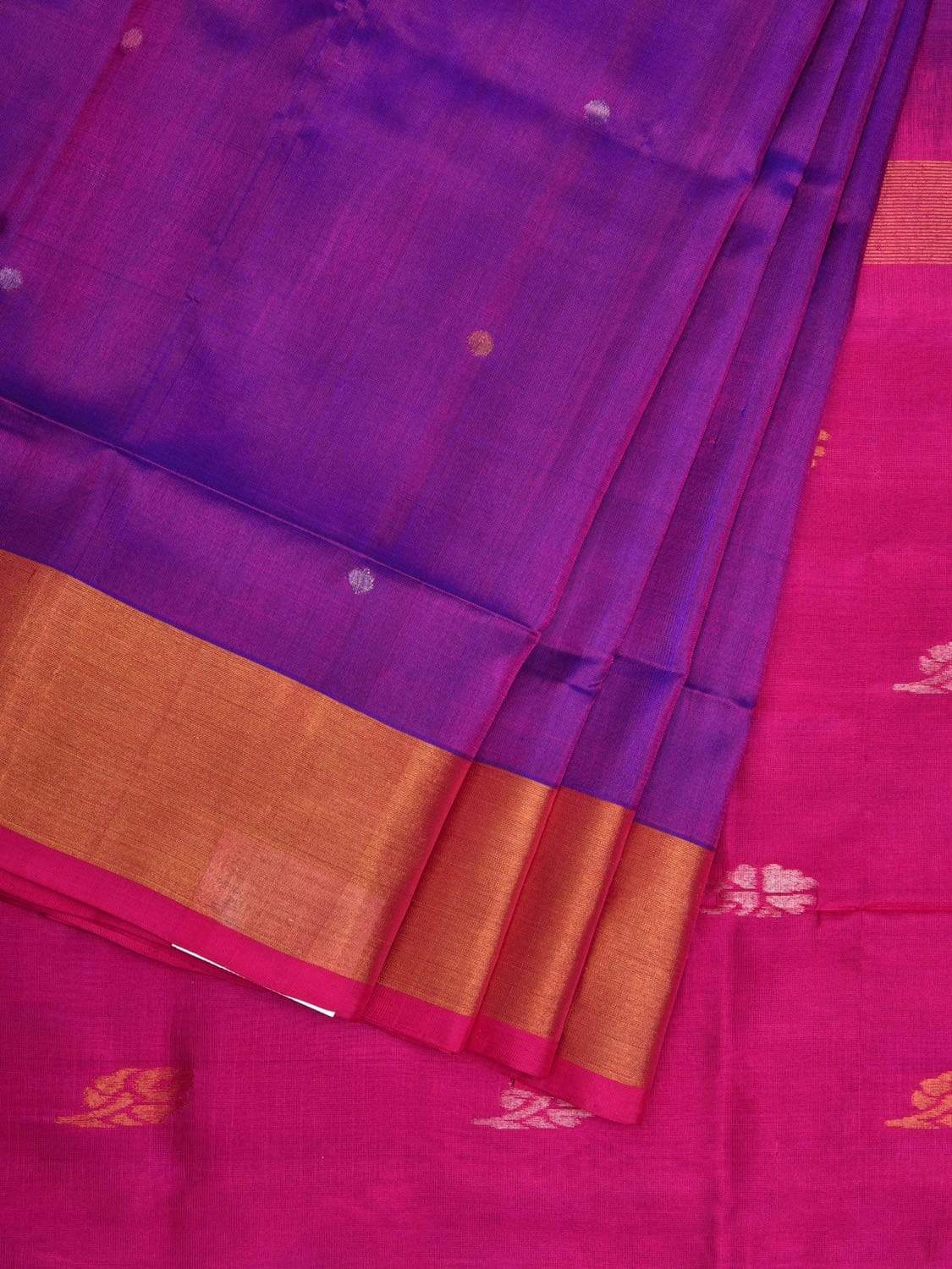 Purple and Pink Uppada Silk Handloom Saree with Buta and Contrast Pallu Design u1807