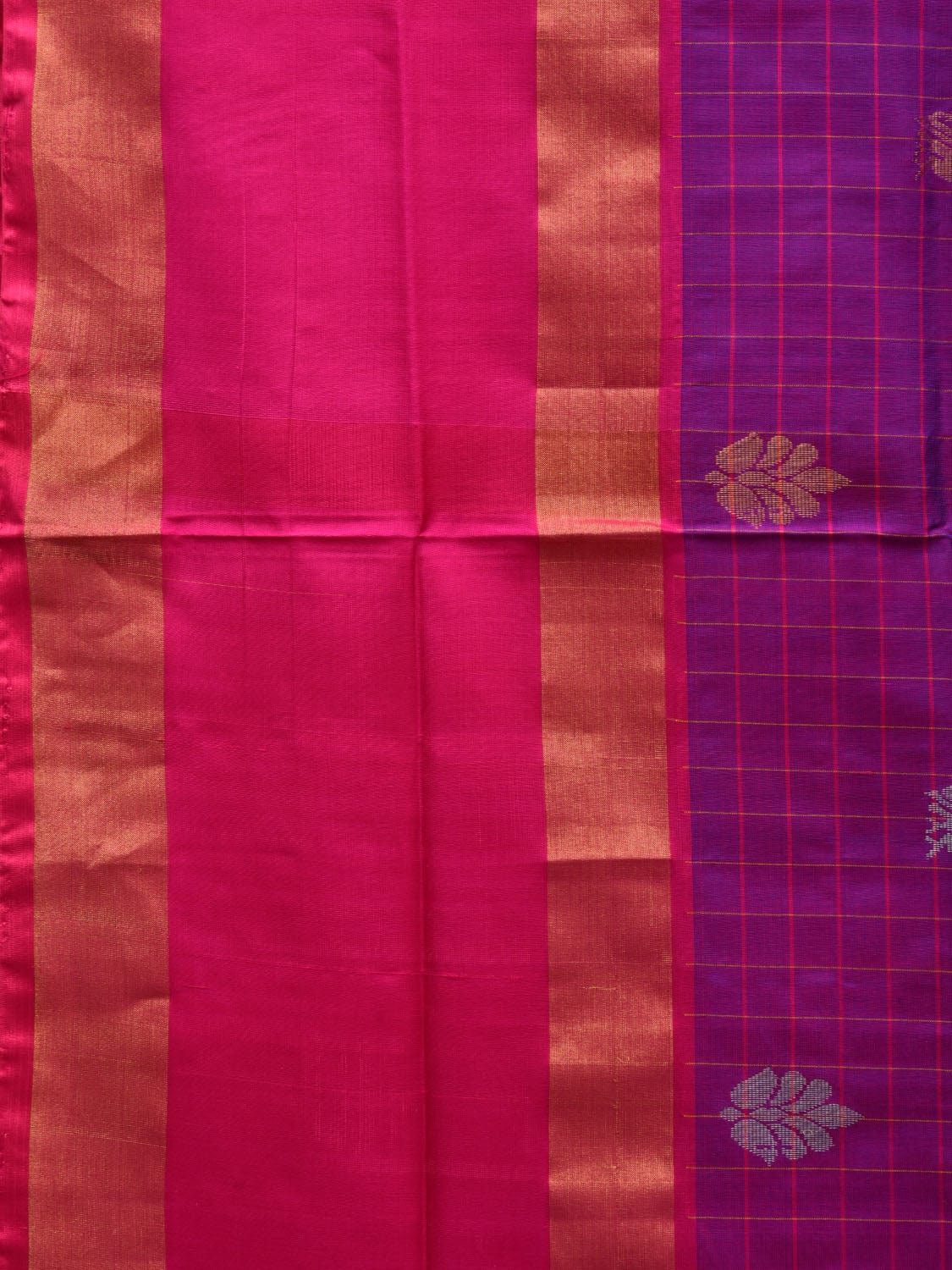 Purple and Pink Uppada Silk Handloom Saree with Checks and Buta Design u1851