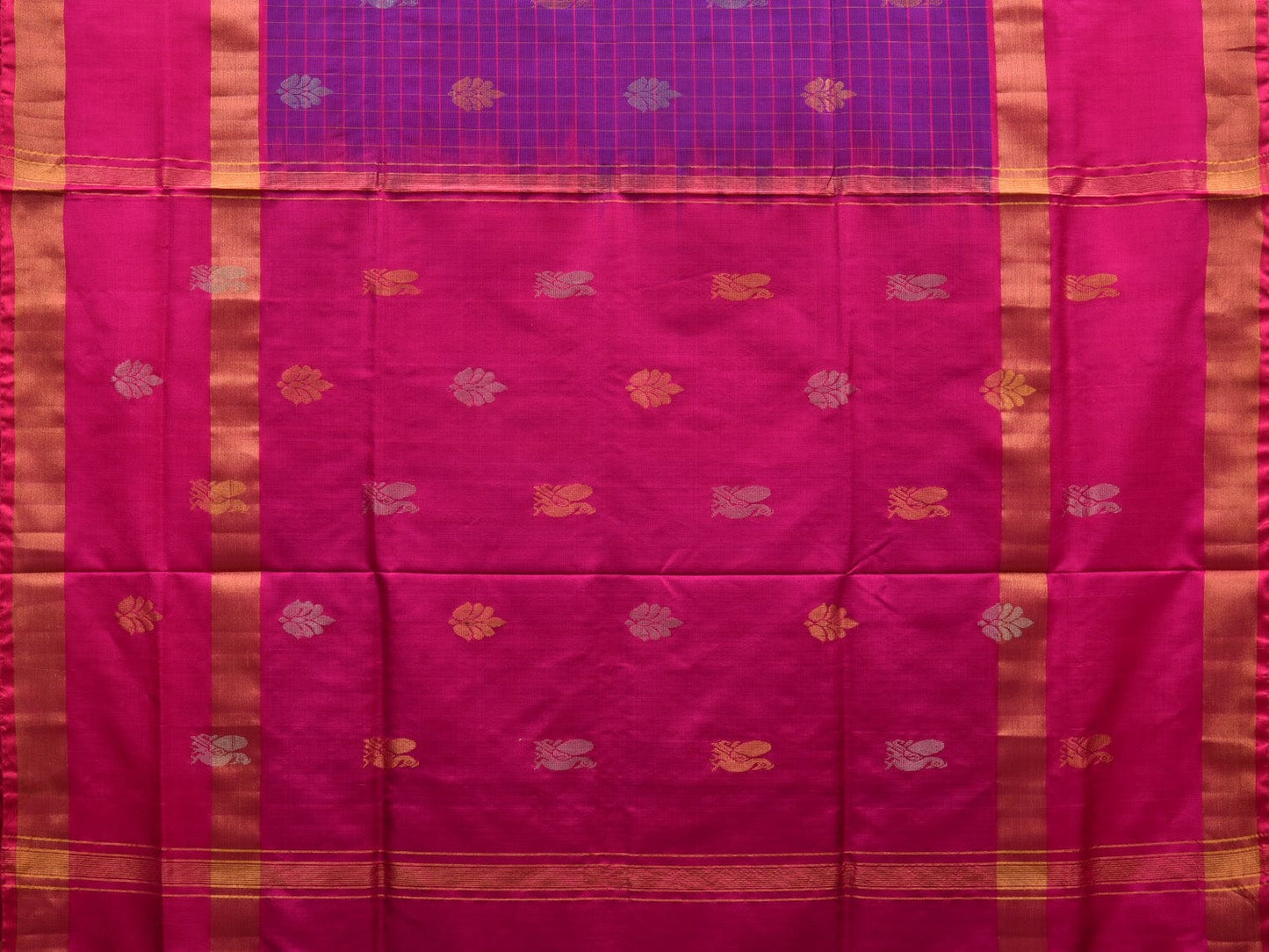 Purple and Pink Uppada Silk Handloom Saree with Checks and Buta Design u1851