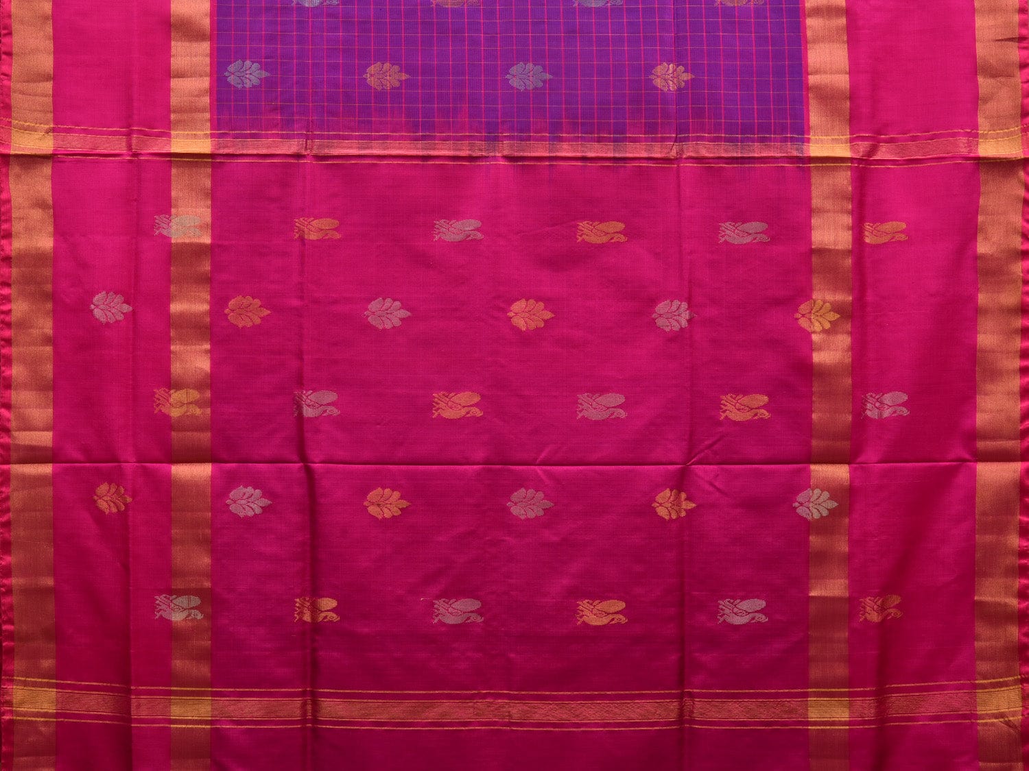 Purple and Pink Uppada Silk Handloom Saree with Checks and Buta Design u1851