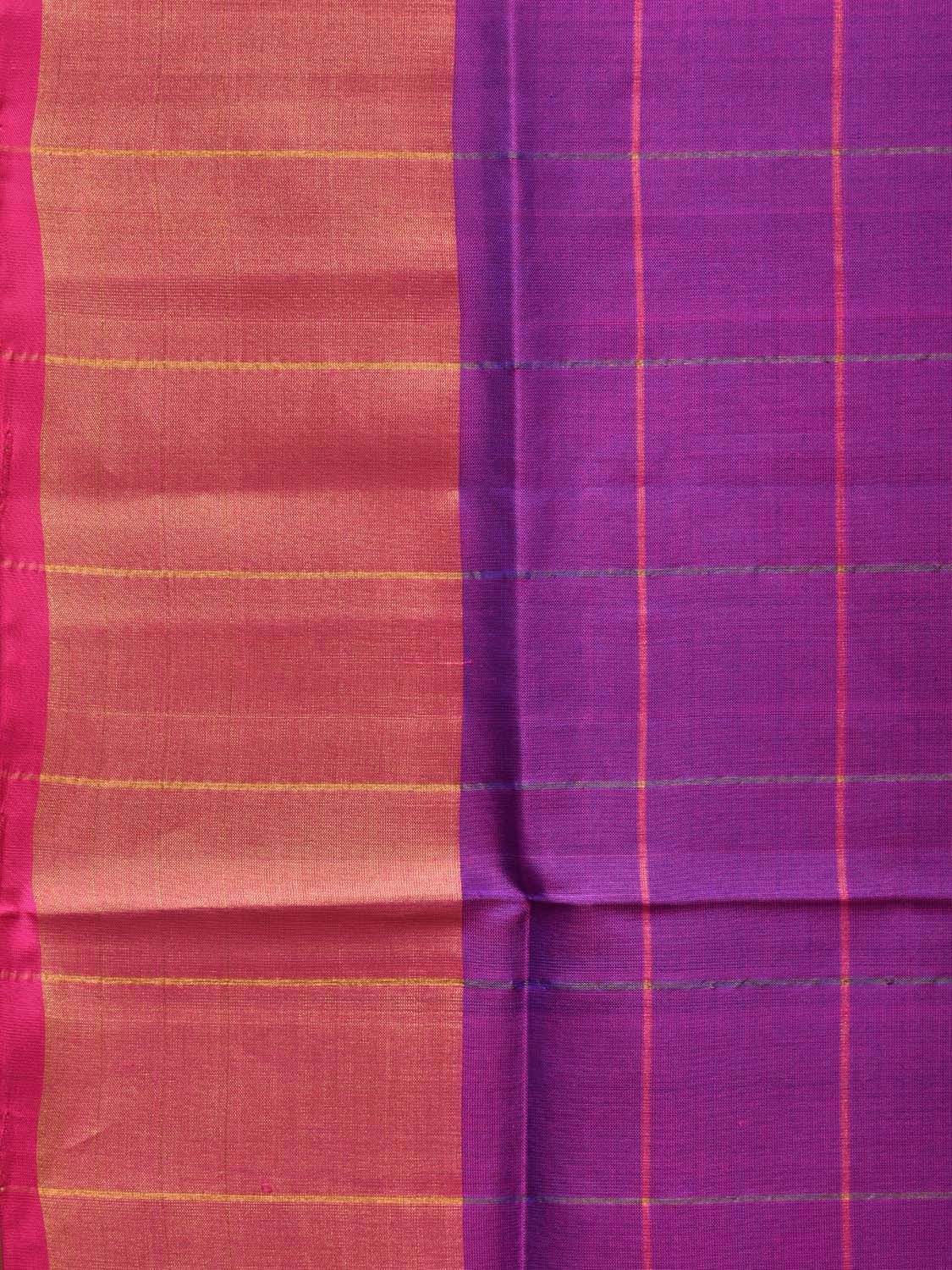 Purple and Pink Uppada Silk Handloom Saree with Checks and Contrast Pallu Design u2142