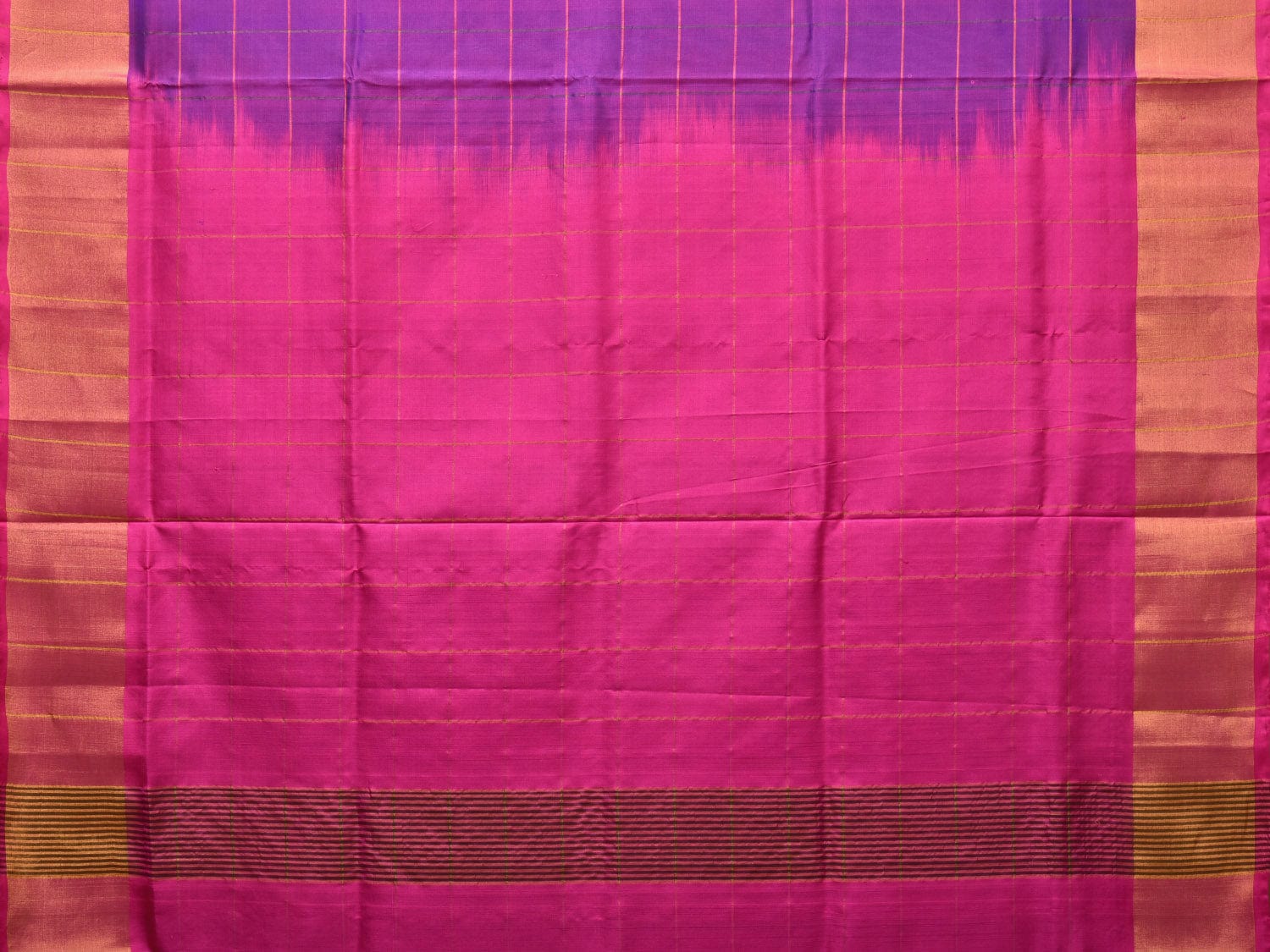 Purple and Pink Uppada Silk Handloom Saree with Checks and Contrast Pallu Design u2142