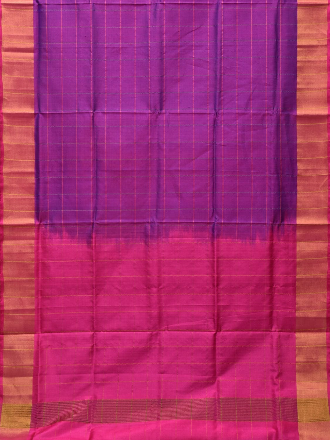 Purple and Pink Uppada Silk Handloom Saree with Checks and Contrast Pallu Design u2142