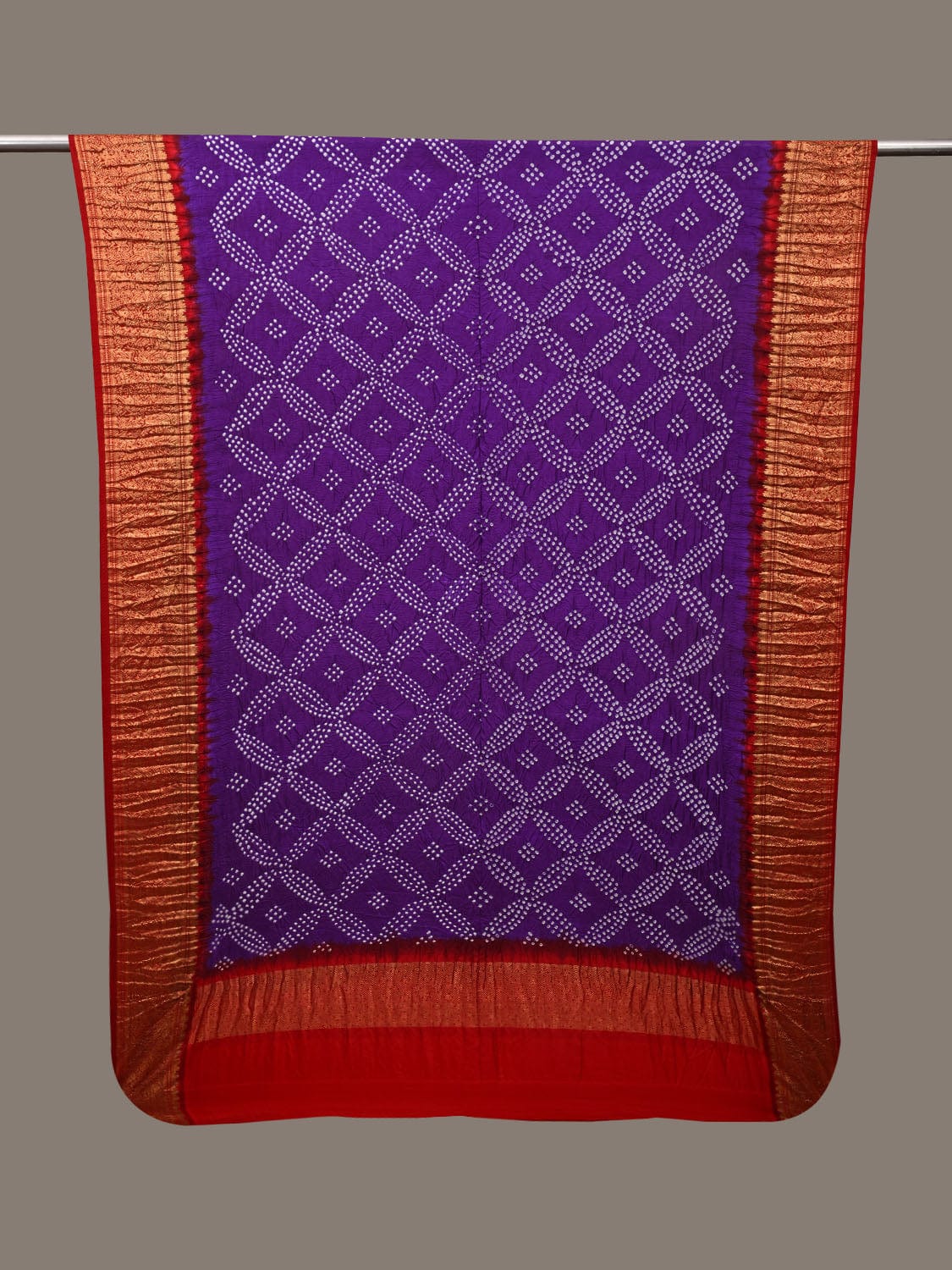 Purple and Red Bandhani Kanchipuram Silk Handloom Dupatta with Border Design ds3093