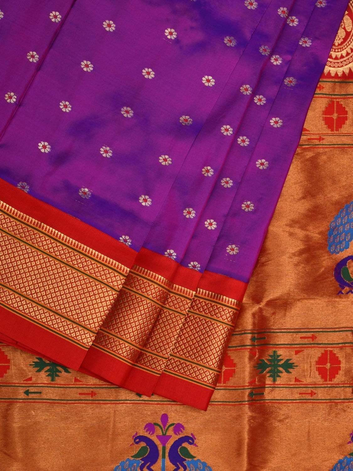 Purple and Red Paithani Silk Saree with Pallu Design p0394