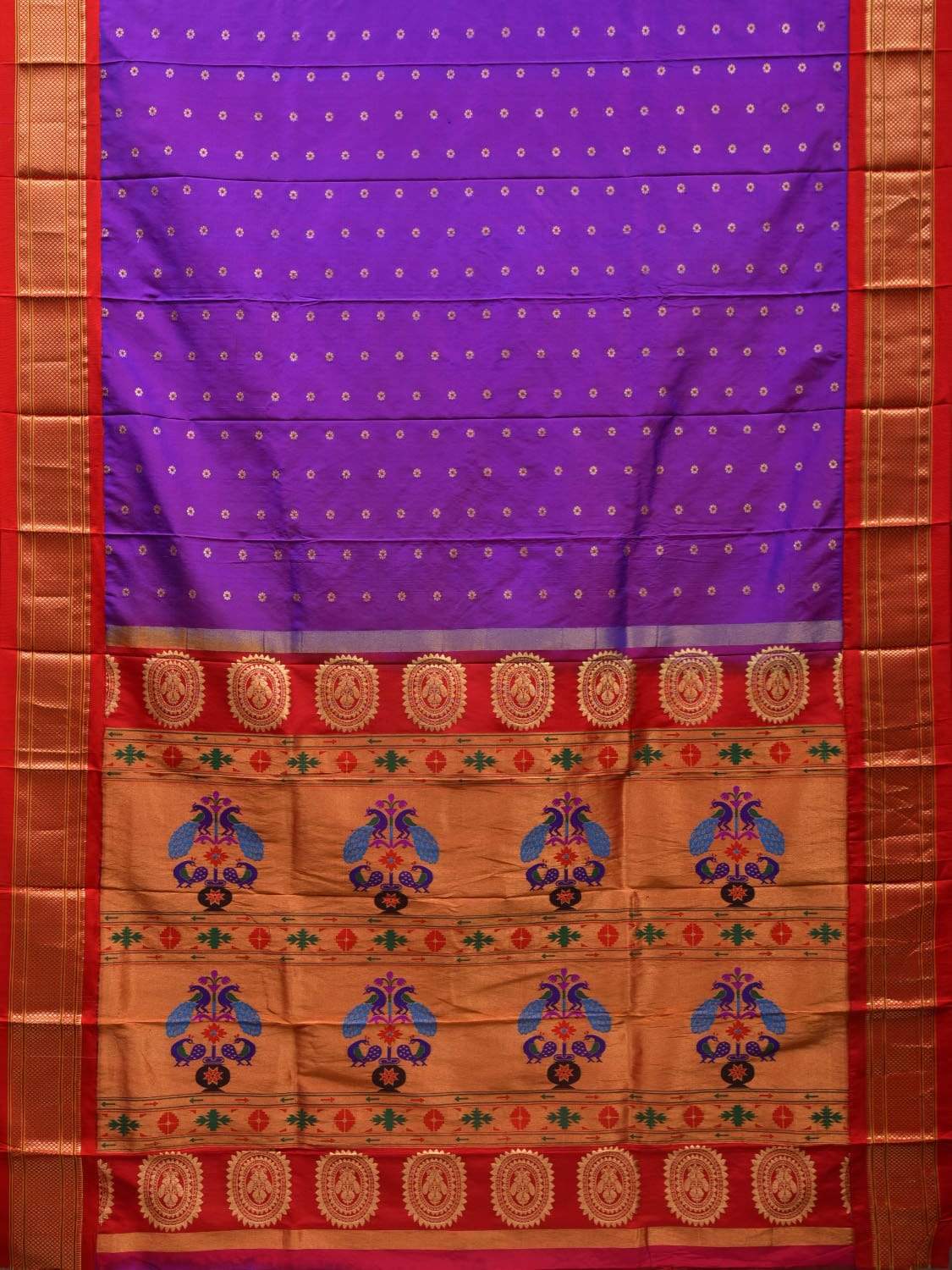 Purple and Red Paithani Silk Saree with Pallu Design p0394