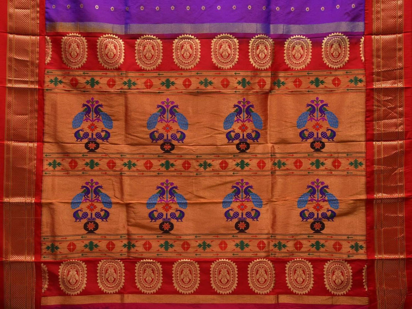 Purple and Red Paithani Silk Saree with Pallu Design p0394