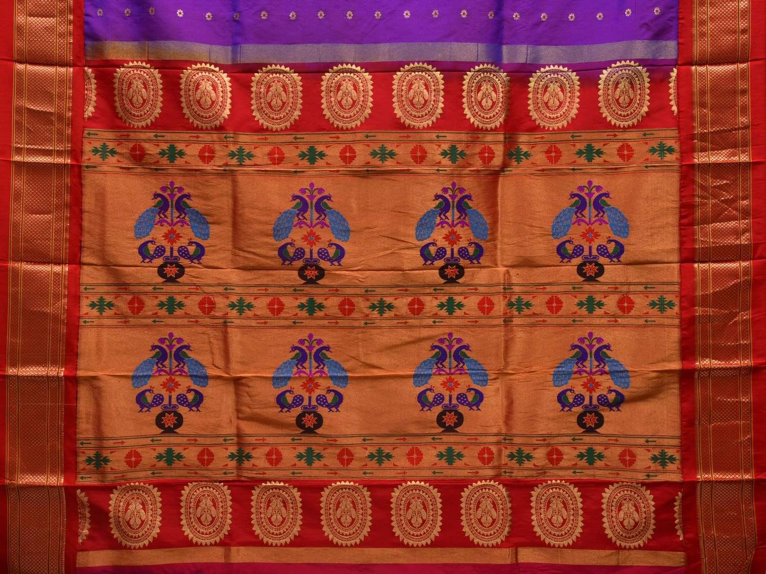 Purple and Red Paithani Silk Saree with Pallu Design p0394